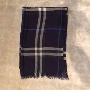 Burberry Lightweight Check Navy Plaid Scarf